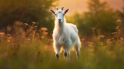 Obraz premium white goat on a meadow HD 8K wallpaper Stock Photographic Image