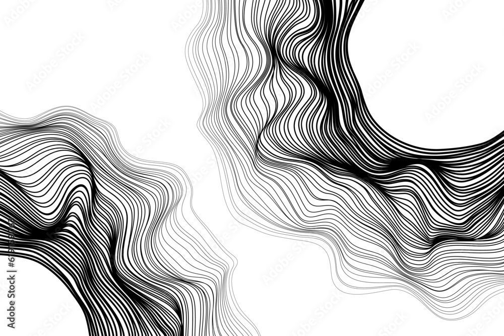 Poster Vector abstract line art wavy flowing dynamic curve black isolated on transparent background in concept luxury, wave