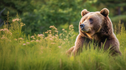 brown bear in the forest HD 8K wallpaper Stock Photographic Image