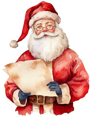 Watercolor illustration of retro Santa Claus. Ai illustration. Transparent background, png