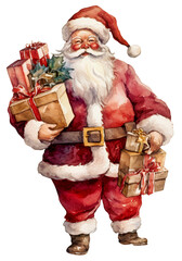 Watercolor illustration of retro Santa Claus. Ai illustration. Transparent background, png