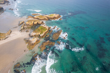 Aerial view of Praia dos Castros in north Spain