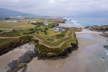 Aerial view of Praia dos Castros in north Spain
