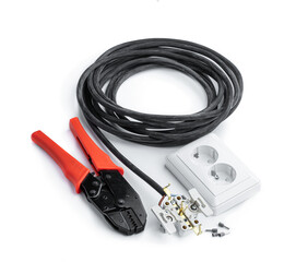 High voltage wire hank with European Gang Power Outlet with crimping tool