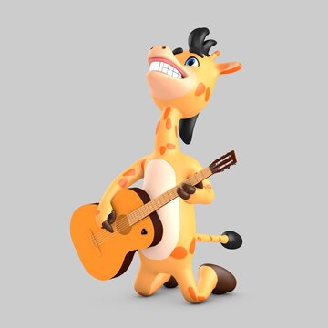 Funny giraffe playing the guitar, 3d rendering