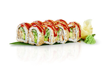 California rolls with eel, cucumbers and avocado wrapped in sesame