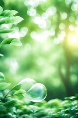 Abstract Blurred Green Color for Background, Blur Leaves at the Health Garden Outdoor and white Bubble focus, Portrait Photography Generative AI