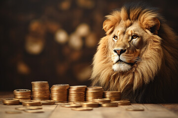 Lion several gold coins Generative AI