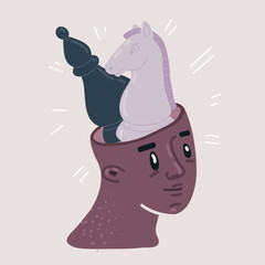 Cartoon illustration of bishop and knite chess inside human head