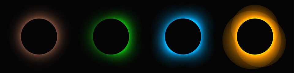 Fototapeta na wymiar Set of circle illuminate light frames with color gradient