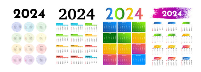 Calendar for 2024 isolated on a white background