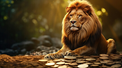Lion several gold coins Generative AI	
