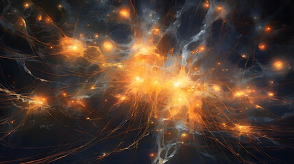 Network of glowing neurons, like a cosmic constellation within the neural interface, illuminating the darkness of the mind