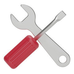 3d realistic red wrench and screwdriver icon set isolated on white background. Repair icon, Hand tools icon