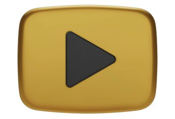 Gold Video camera icon isolate on white background. 3d Realistic movie icon, play button for the interface of applications and web pages. Video, streaming, multimedia concept.