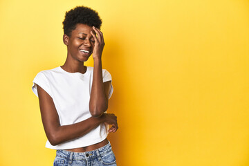 Elegant African woman, short hair, white tank top, Elegant African woman, short hair, white tank...