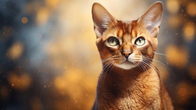 Abyssinian cat. Portrait of abyssinian cat photo. For banner,poster, site, web. Ai generated