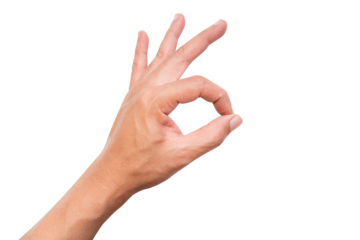Men hands take gesture of okay sign isolated on white backgrounds