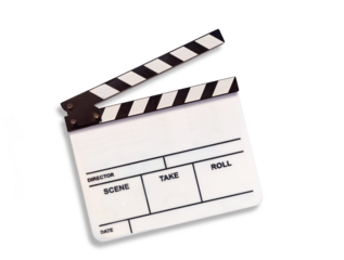white film slate or movie clapperboard for filming on white background. isolate