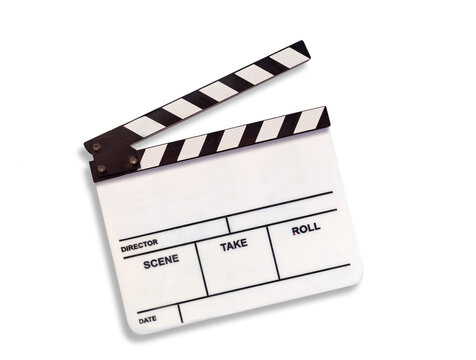 white film slate or movie clapperboard for filming on white background. isolate