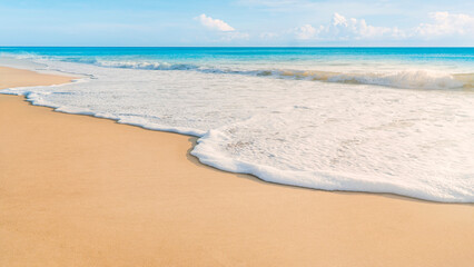 Sea and sky, morning warm sky, horizontal background banner. Inspirational nature landscape, beautiful colors, wonderful scenery of the tropical beach. sunset, summer travel vacation.