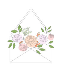 Romantic vector card with flowers in an envelope - 619172645