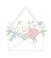 Romantic vector postcard with pink rose and blue forget-me-nots - 619172657