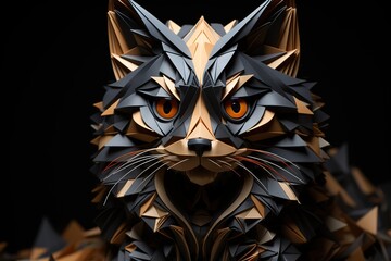 paper cut out volumetric cat portrait 