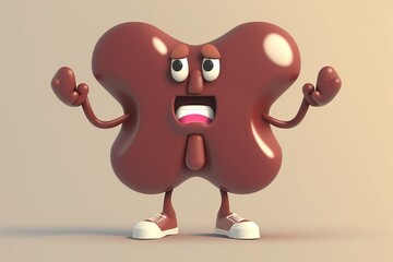 Liver. Cute cartoon healthy human anatomy internal organ character set with brain lung intestine heart kidney liver and stomach mascots. parts of living body organs in animated form.