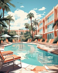 Fototapeta premium The poolside surface is empty with a hotel swimming pool background. (Illustration, Generative AI)