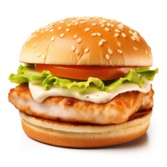 Chickenburger isolated on white (generative AI)