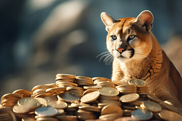 Puma with several gold coins Generative AI	
