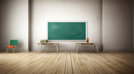 Empty classroom with green class board