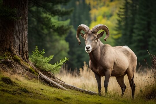bighorn sheep in forest.