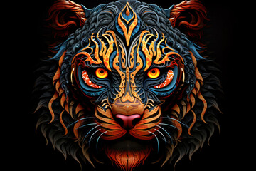 portrait illustration of a tiger super detailed style against black background