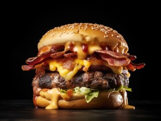 Cheeseburger on dark background (generative AI)