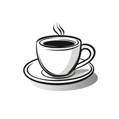 Fototapeta premium White Background With Black Outline Drawing Sweet Coffee Cup Cartoon, 2D, Black And White. Generative AI