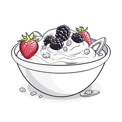 White Background With Black Outline Drawing Sweet Smoothie Bowl Cartoon, 2D, Black And White. Generative AI