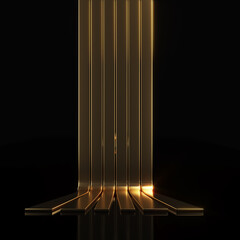 Abstract minimal background with golden glowing geometrical shapes for product display