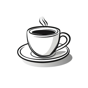 White Background With Black Outline Drawing Sweet Coffee Cup Cartoon, 2D, Black And White. Generative AI