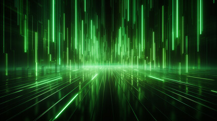 Abstract technology background with green light lines. 3d rendering, 3d illustration.