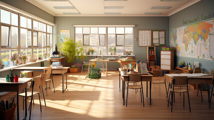 Interior of a school classroom in a loft style. 3d render
