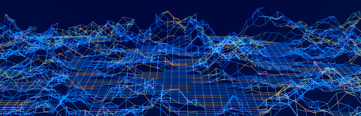 Big data stream. Information technology background. The dynamic wave background consisting of lines and points. 3d