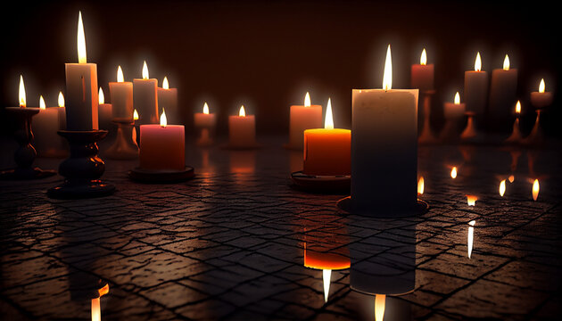 christmas still life with candle. lighting a lamp for peace. Advent candles close-up Ai generated image