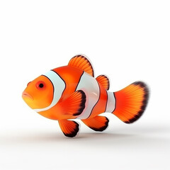 Bright orange striped clown fish Amphiprion, isolated on white close-up, generative ai