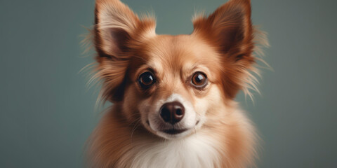 Pet Photography: A sweet Dog smiles in a studio setting. AI Generated.
