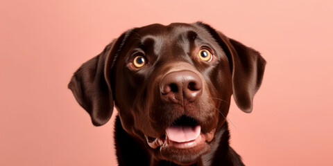 A beautiful Dog enjoys a studio session with a light-colored background. AI Generated.