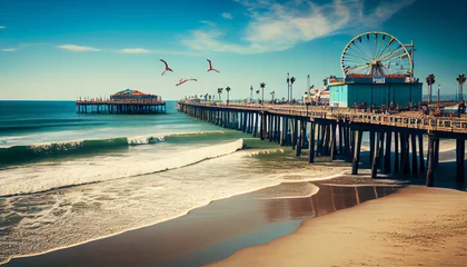 Fotobehang Santa Monica beach and pier in California USA Ai generated image © Trendy Image Two