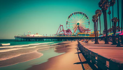 Fotobehang Santa Monica beach and pier in California USA Ai generated image © Trendy Image Two