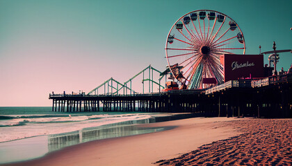 Santa Monica beach and pier in California USA Ai generated image